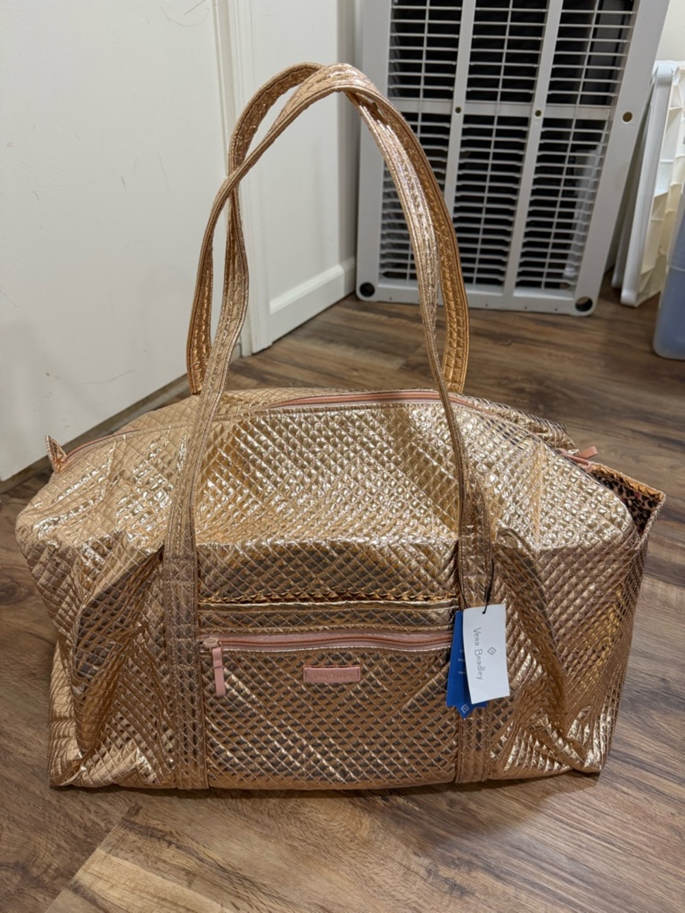 Vera Bradley Metallic Rose Gold Quilted Travel Tote